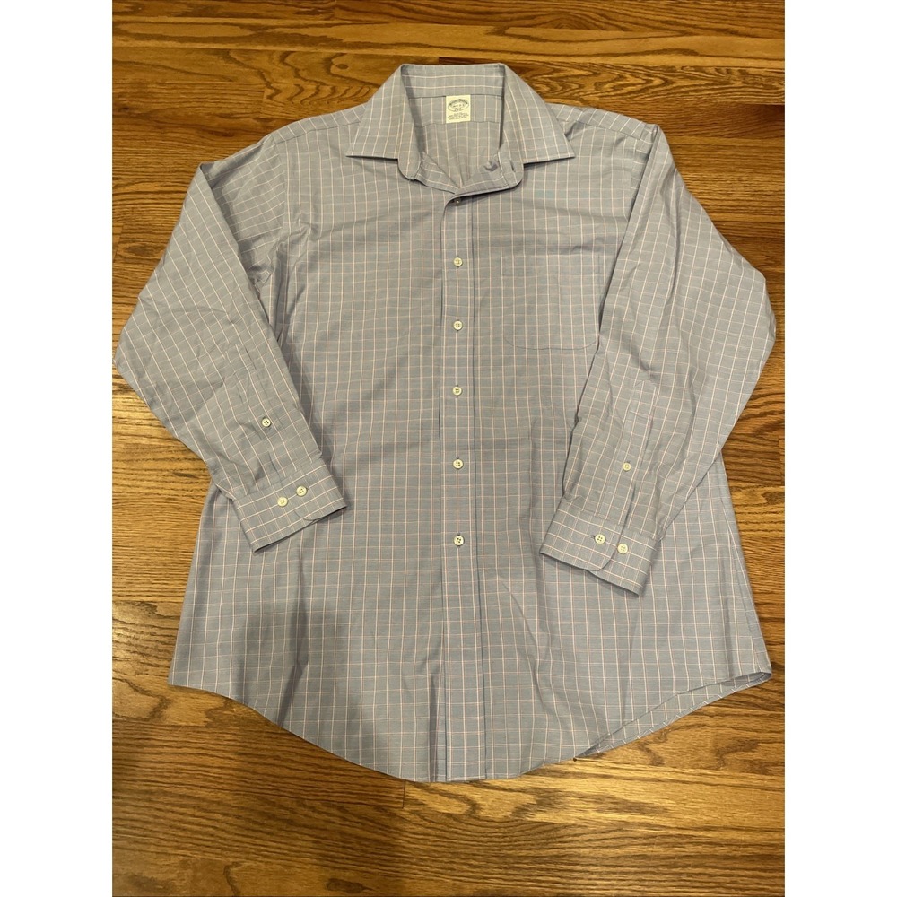Brooks Brothers 346 Men's Slim Fit Stretch Shirt Blue Plaid Size 16.5 2/3 - Picture 2 of 8
